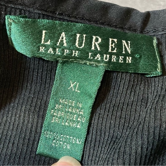 Lauren Ralph Lauren Black Ribbed Short Sleeve Roll Up Snap Button VNeck Shirt XL - Picture 8 of 8
